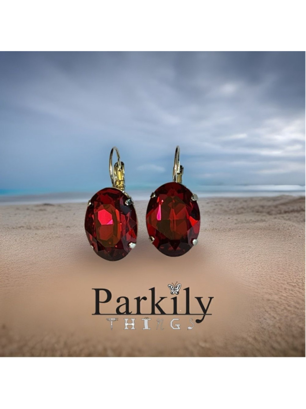Handcrafted earrings with deep red Swarovski crystal